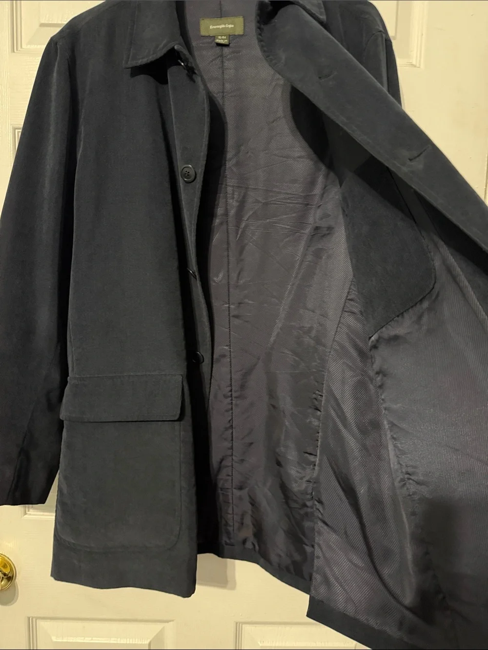 Vintage Ermenegildo Zegna Men's Blue Performance Microfiber Car Coat Size 54 XL